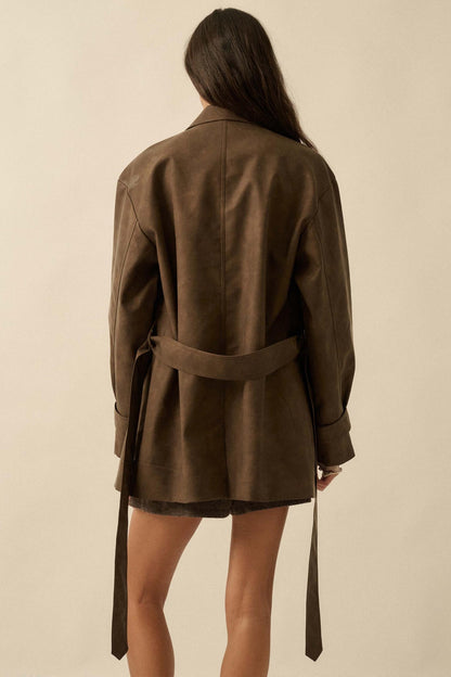 Case Closed Vegan Leather Cropped Trench Coat