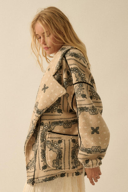 Saddle Song Bandana-Print Fleece Lapel Jacket