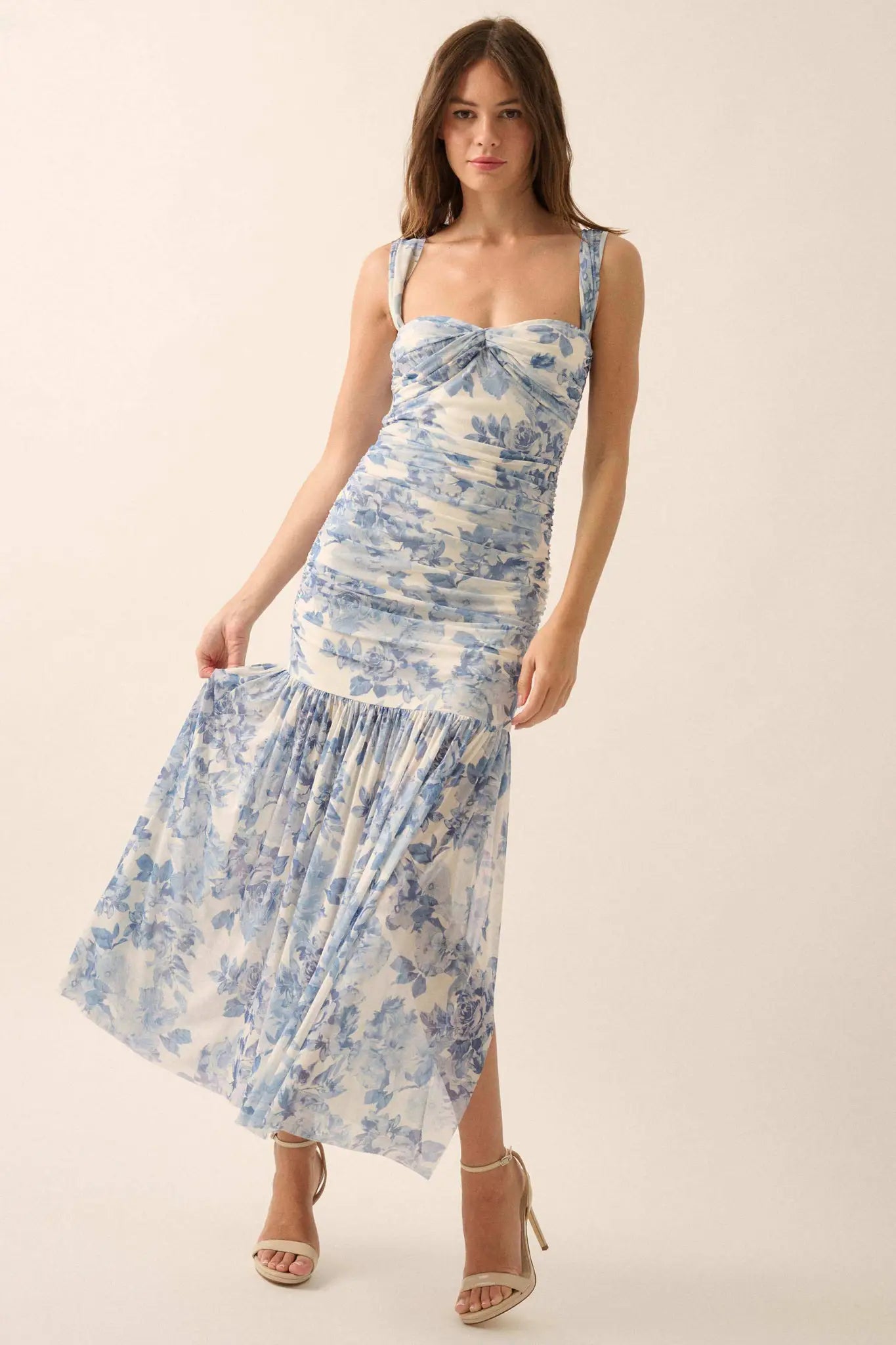 Dewy Dreams Floral Mesh Off-Shoulder Maxi Dress