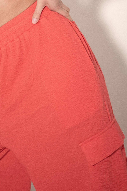 Smocked Jersey Wide-Leg Cargo Lounge Pants