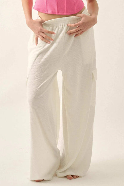Smocked Jersey Wide-Leg Cargo Lounge Pants
