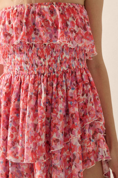 Bunches of Blooms Floral Mesh Strapless Romper