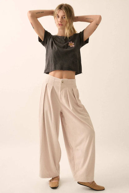 Into the Groove Pleated Wide-Leg Corduroy Pants