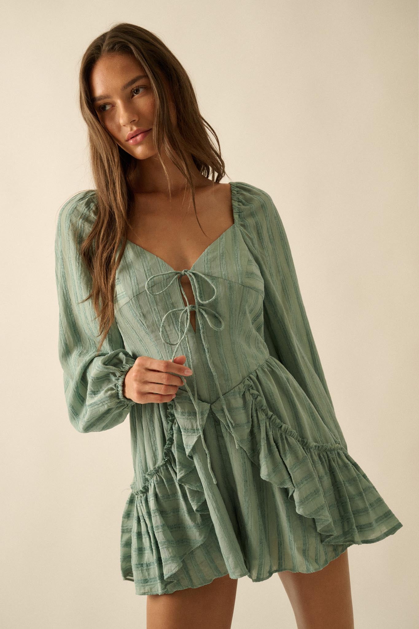 Life Is Sweet Striped Ruffle Tie-Front Romper