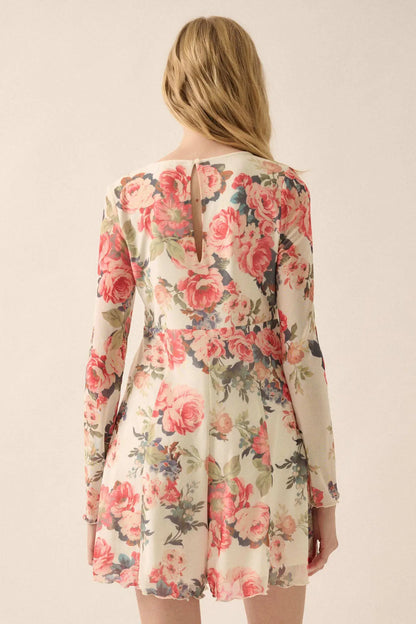 Bloom to Life Floral-Print Mesh V-Neck Romper
