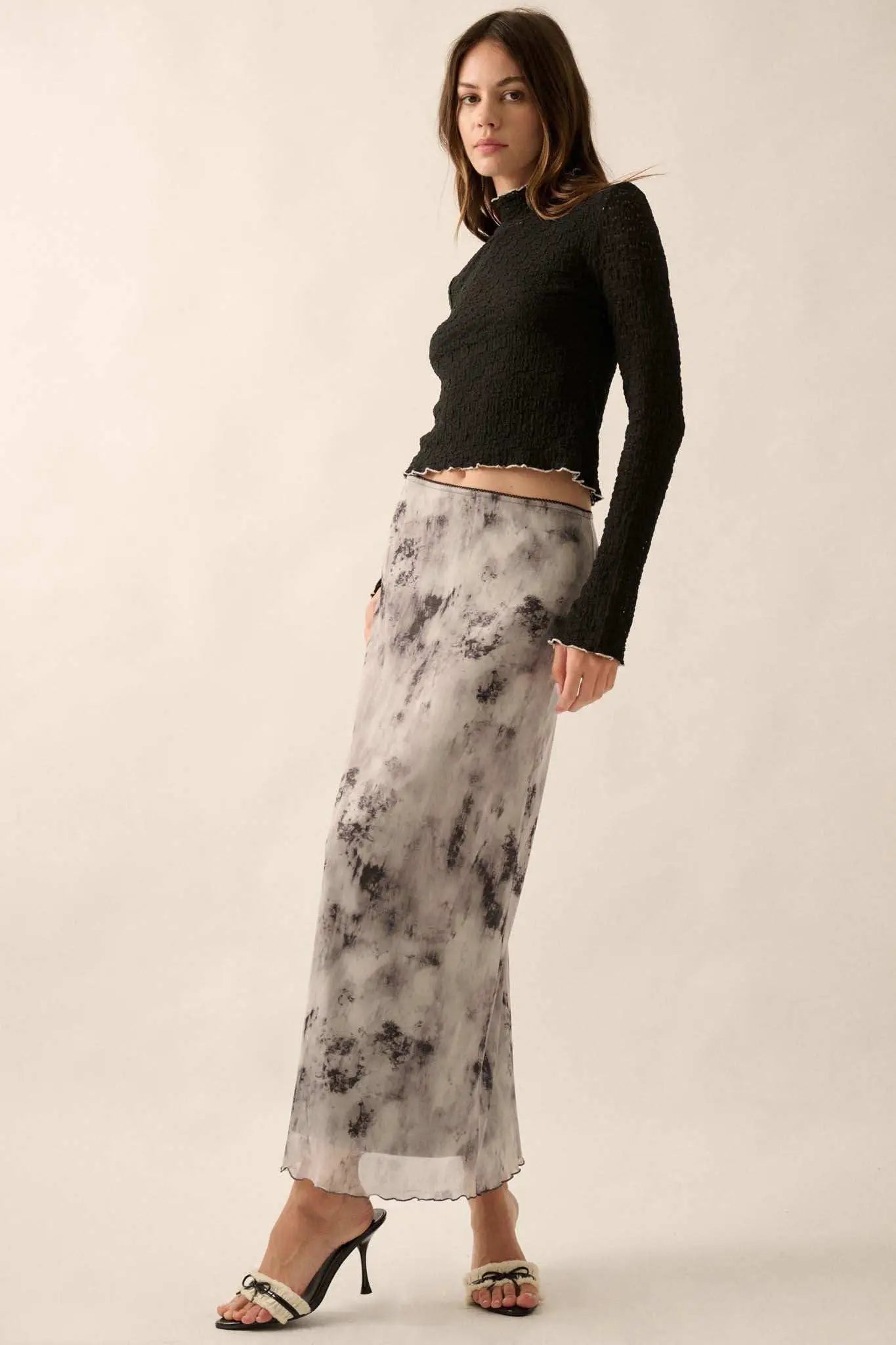 Smoke on the Water Tie-Dye Mesh Maxi Skirt
