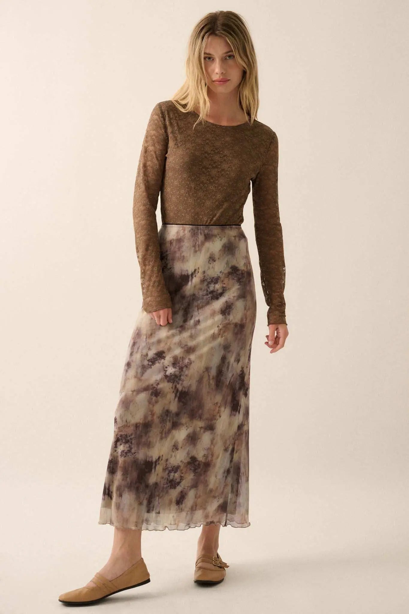 Smoke on the Water Tie-Dye Mesh Maxi Skirt