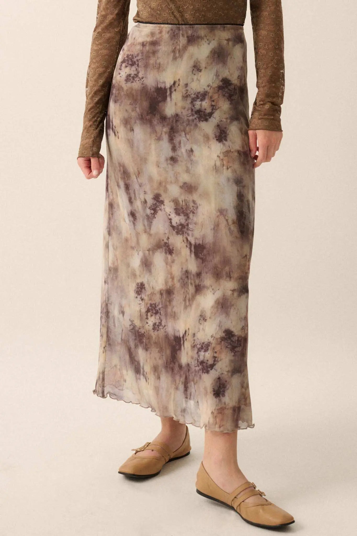 Smoke on the Water Tie-Dye Mesh Maxi Skirt
