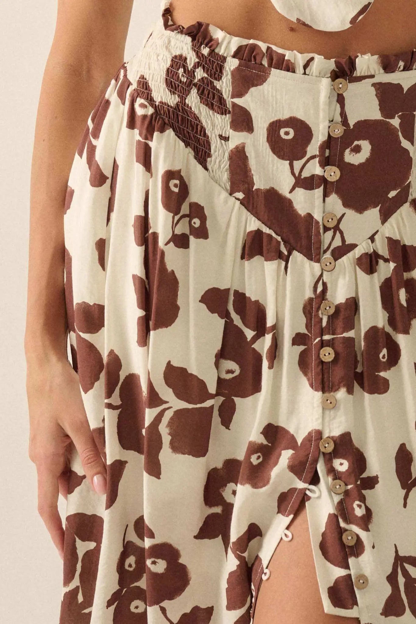 Pretty Poppies Floral Button-Front Maxi Skirt