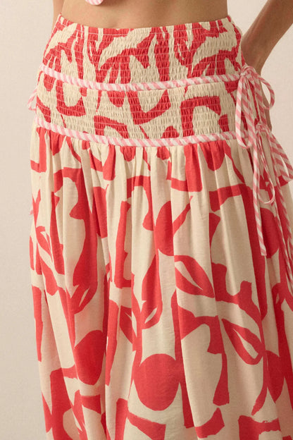 Pop Petals Abstract Floral Drop-Waist Maxi Skirt