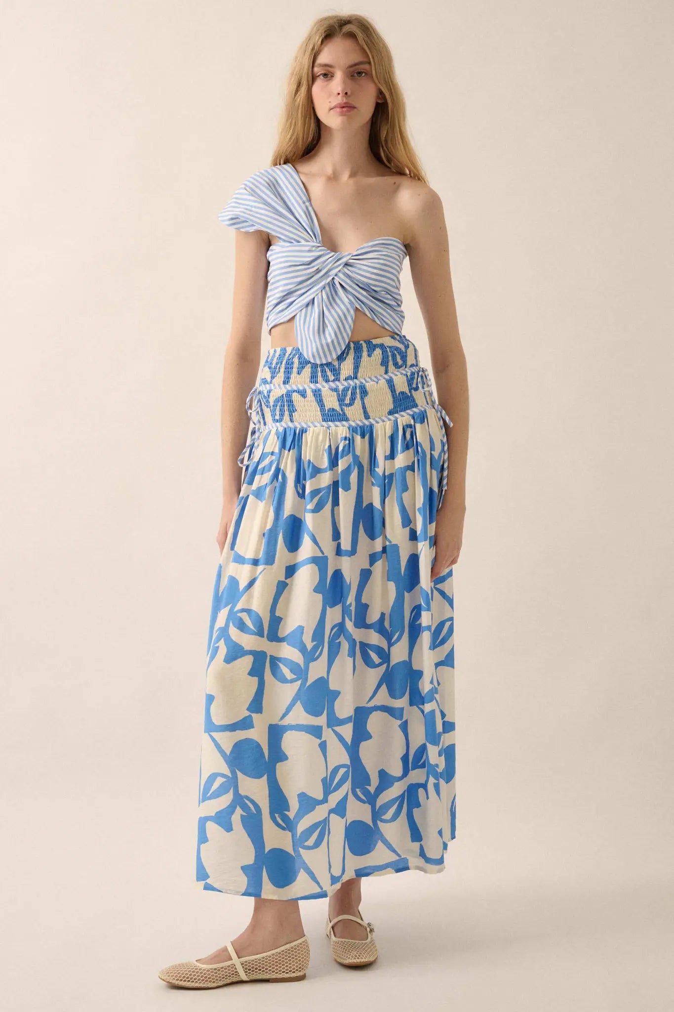 Pop Petals Abstract Floral Drop-Waist Maxi Skirt