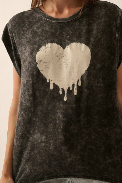 Melting Heart Vintage-Wash Cap-Sleeve Graphic Tee