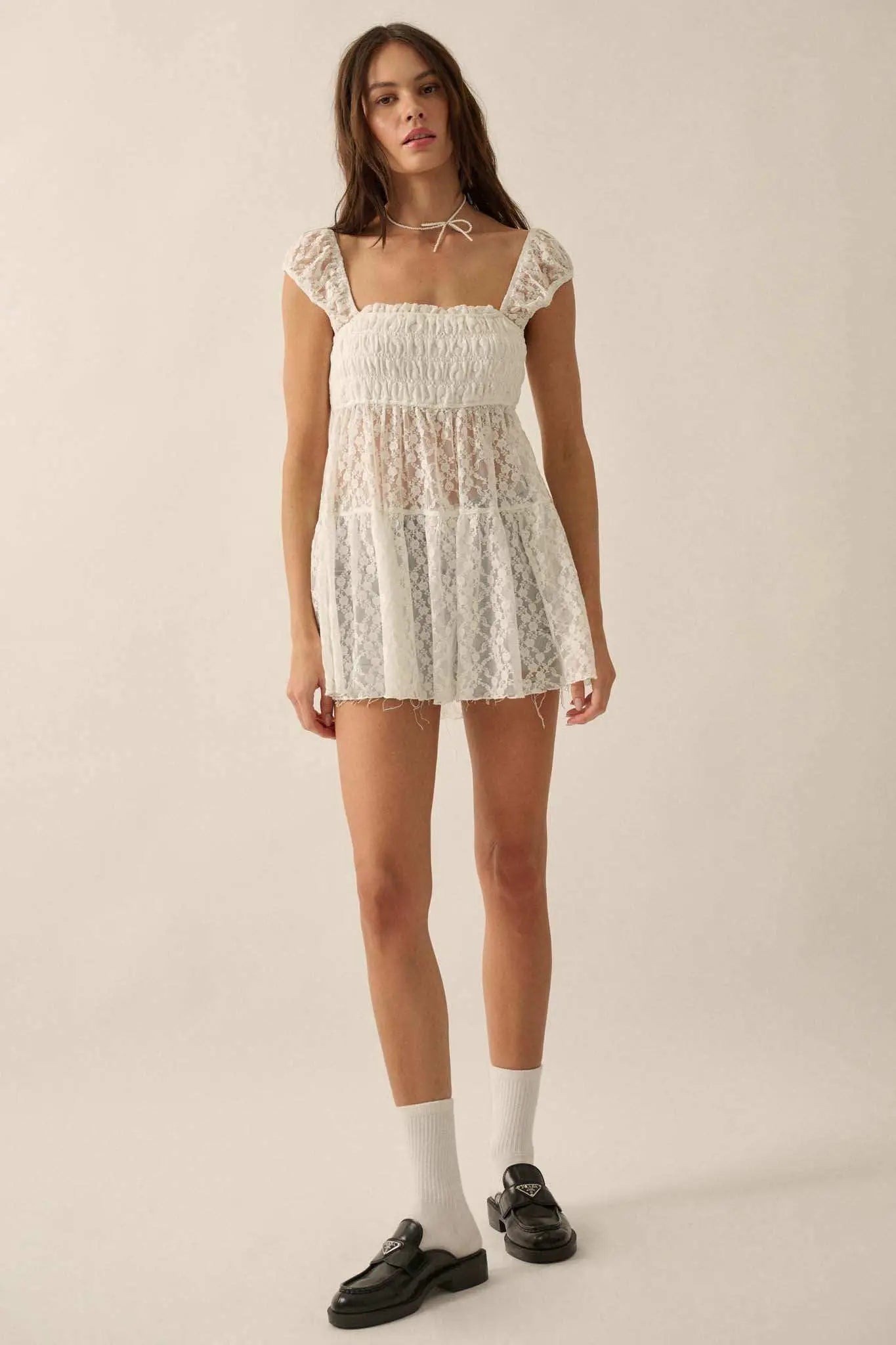 Purely Pretty Smocked Lace Babydoll Top