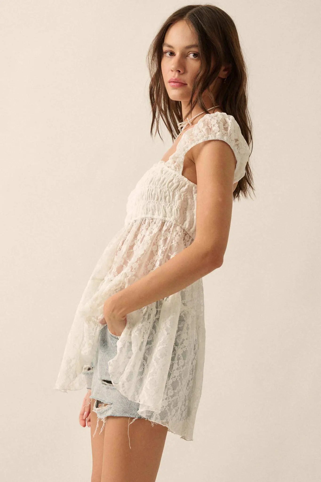 Purely Pretty Smocked Lace Babydoll Top
