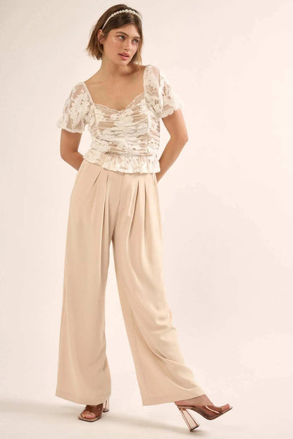 Heavenly Heart Embroidered Lace Puff-Sleeve Top