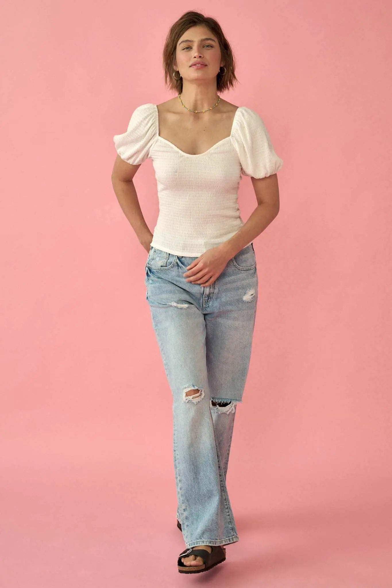 Promise the Label Smocked Jersey Peasant Top