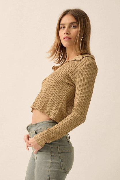 Making Waves Striped Lace Collared V-neck Top