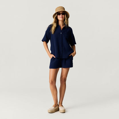 Varsity Navy Women's Cotton Crinkle Short Set