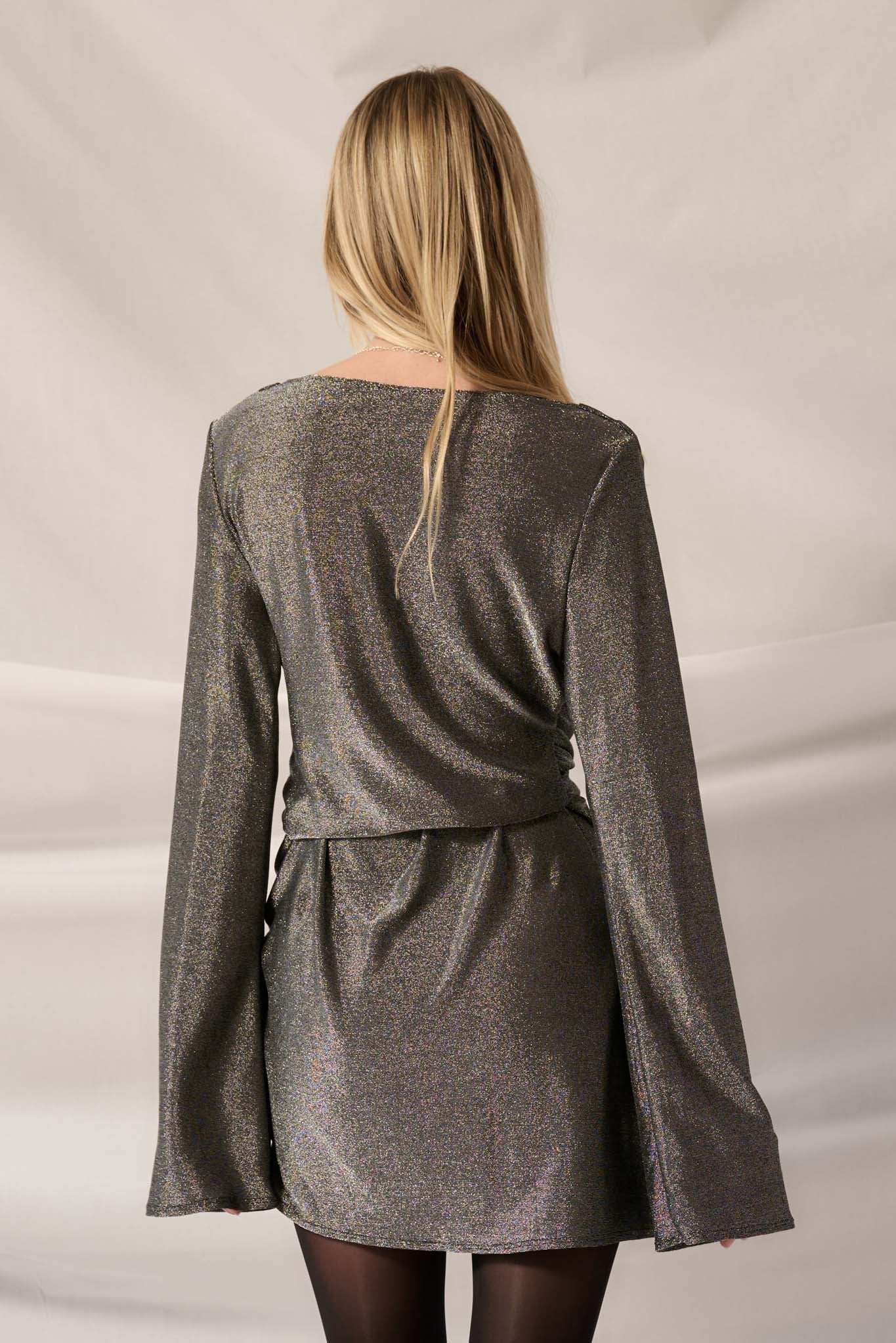 Space Oddity Metallic Knit Cowl Neck Mini Dress