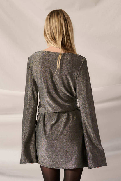 Space Oddity Metallic Knit Cowl Neck Mini Dress