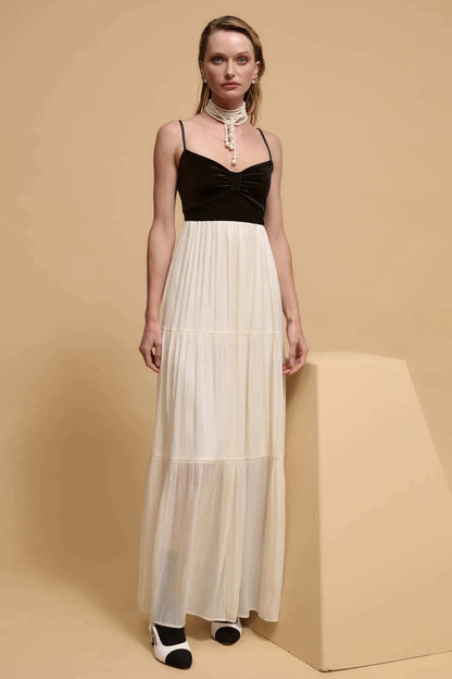 Hollywood Ending Velvet-Bodice Shimmer Maxi Dress
