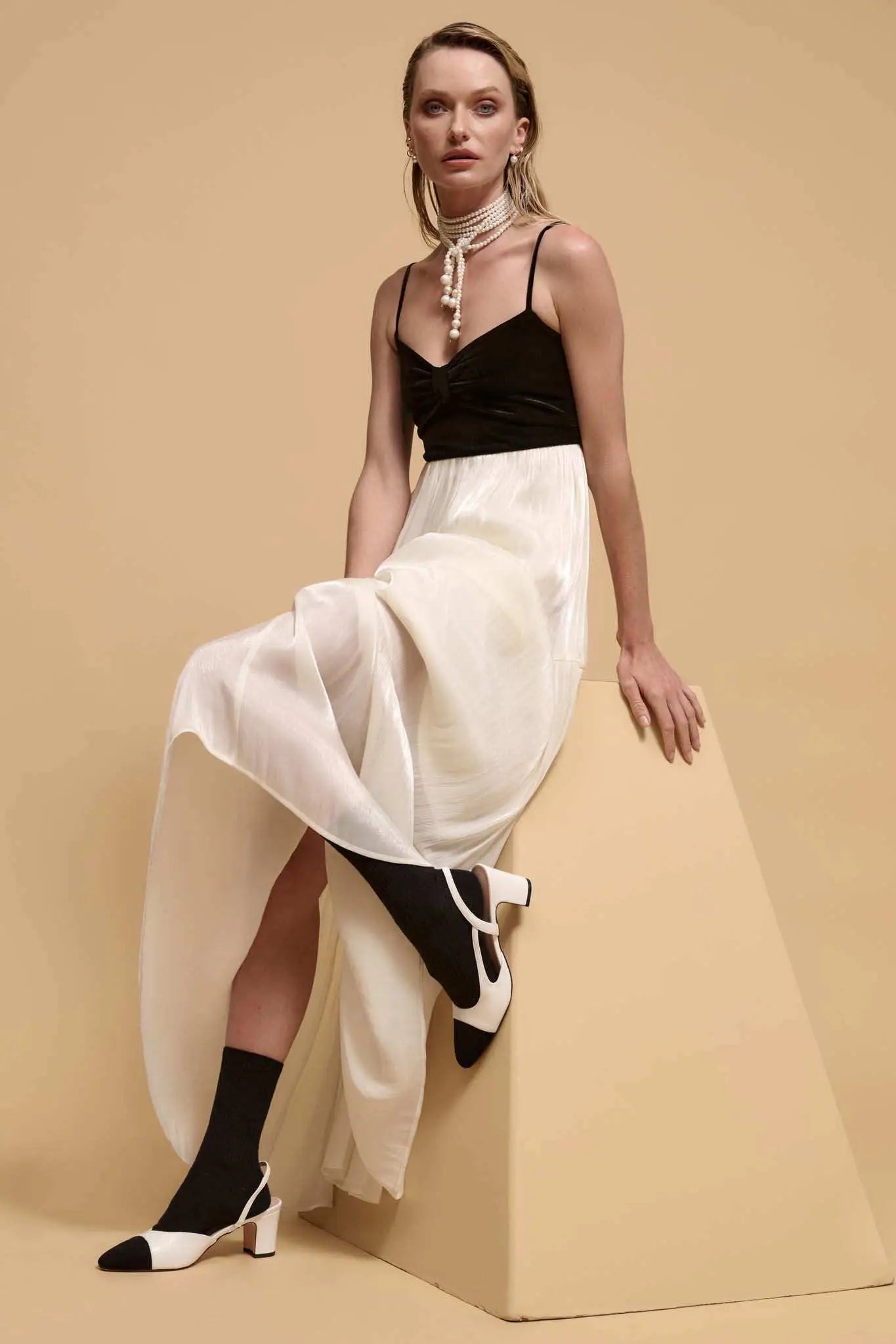 Hollywood Ending Velvet-Bodice Shimmer Maxi Dress