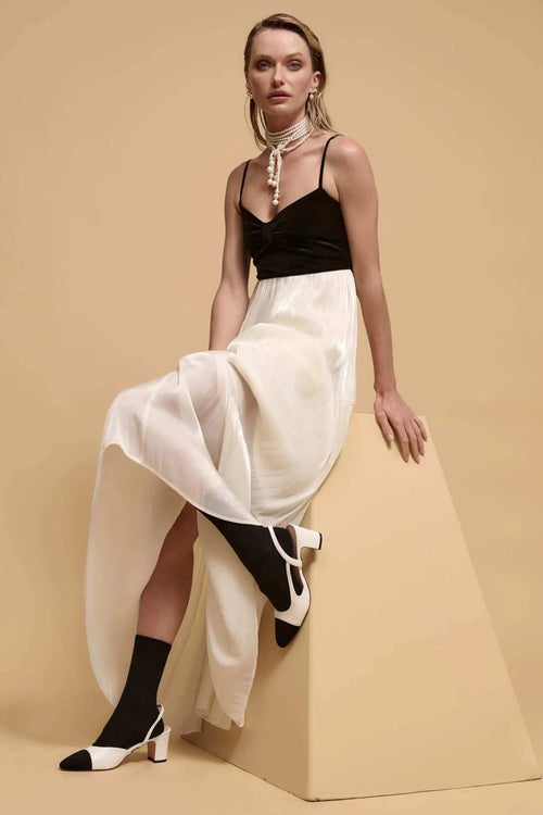 Hollywood Ending Velvet-Bodice Shimmer Maxi Dress