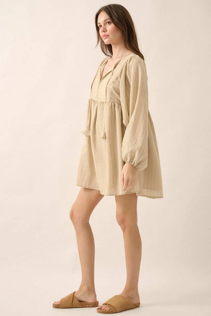 Breezy Belle Pinstripe Babydoll Peasant Mini Dress