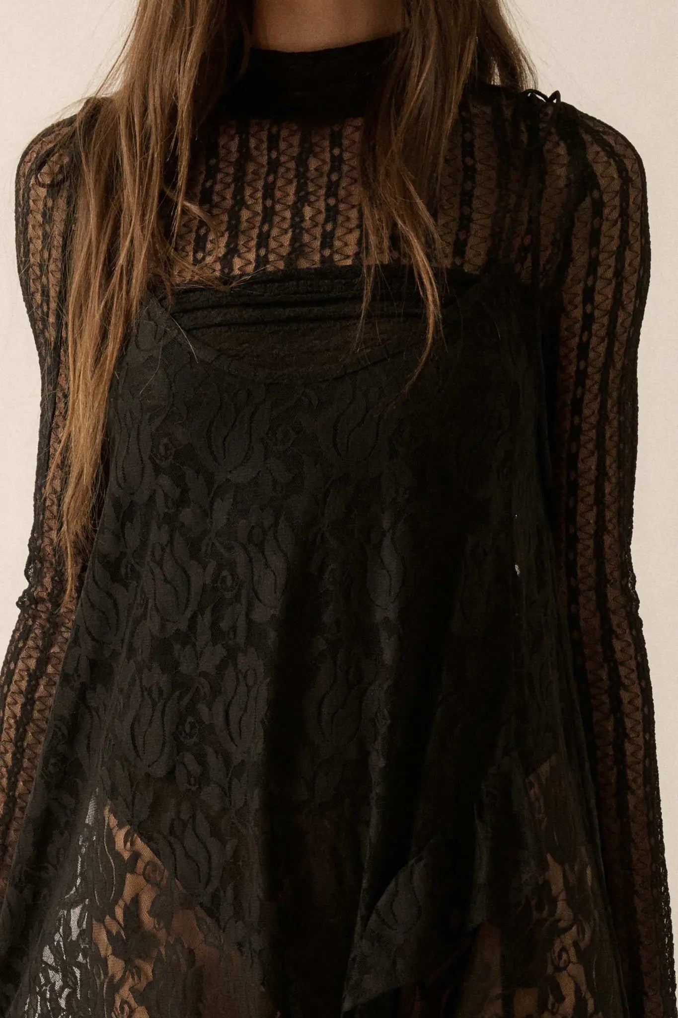 Dream of You Sheer Ruffled Floral Lace Midi Dress
