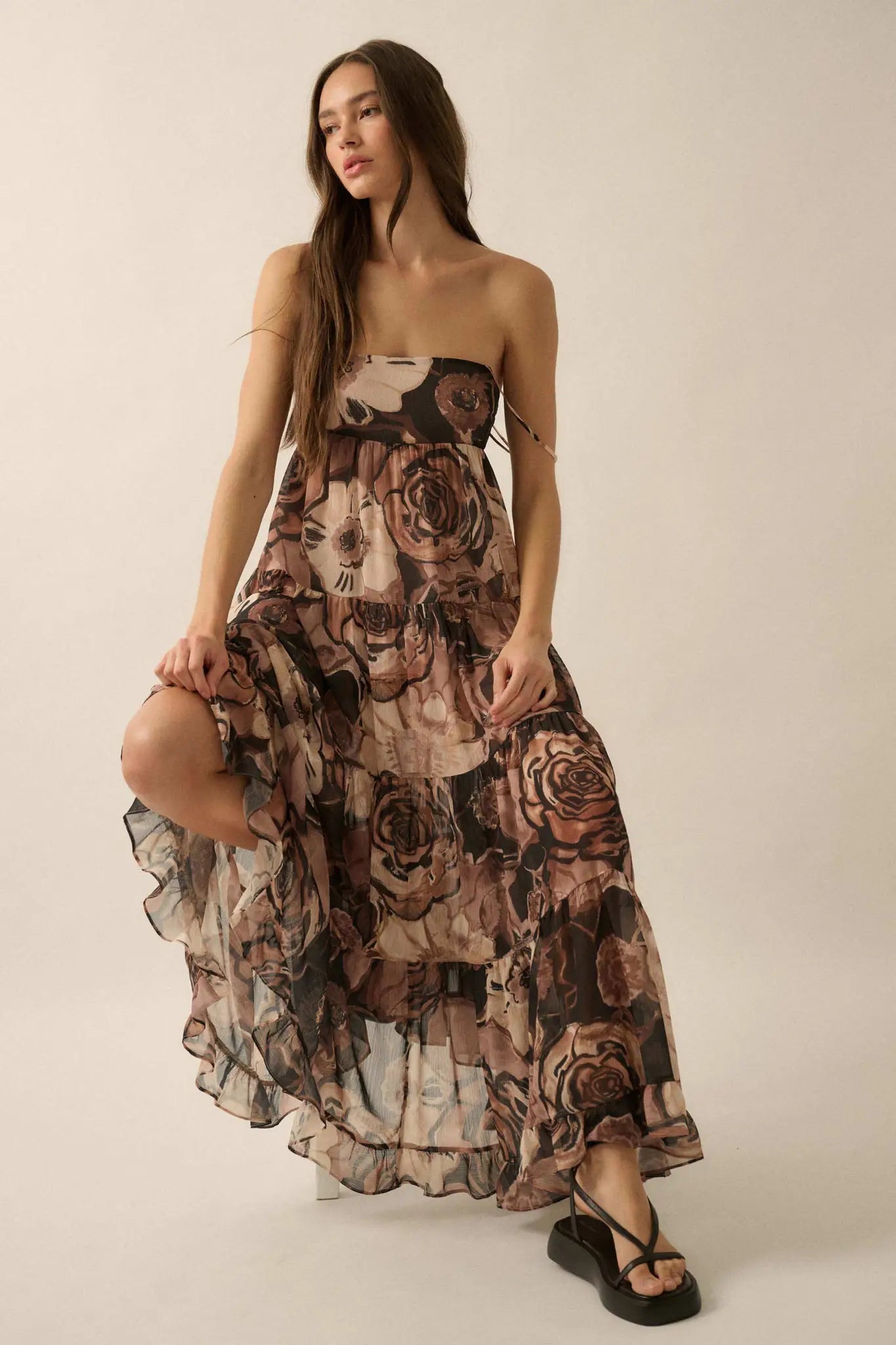 Blooming Bliss Floral Chiffon Tiered Maxi Dress