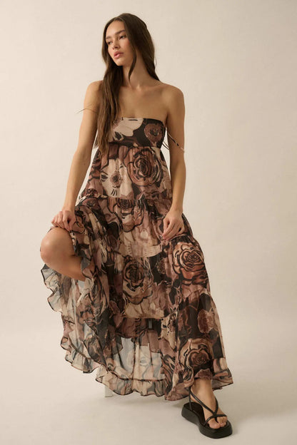 Blooming Bliss Floral Chiffon Tiered Maxi Dress