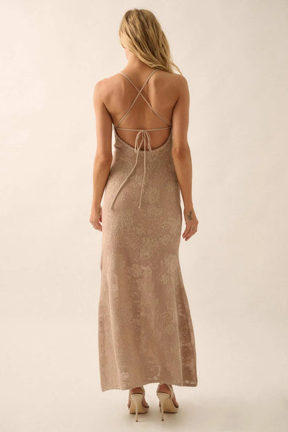 Passionate Petals Floral Lace Halter Maxi Dress