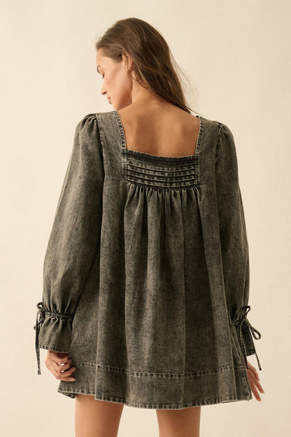 Dreaming in Denim Long-Sleeve Babydoll Mini Dress