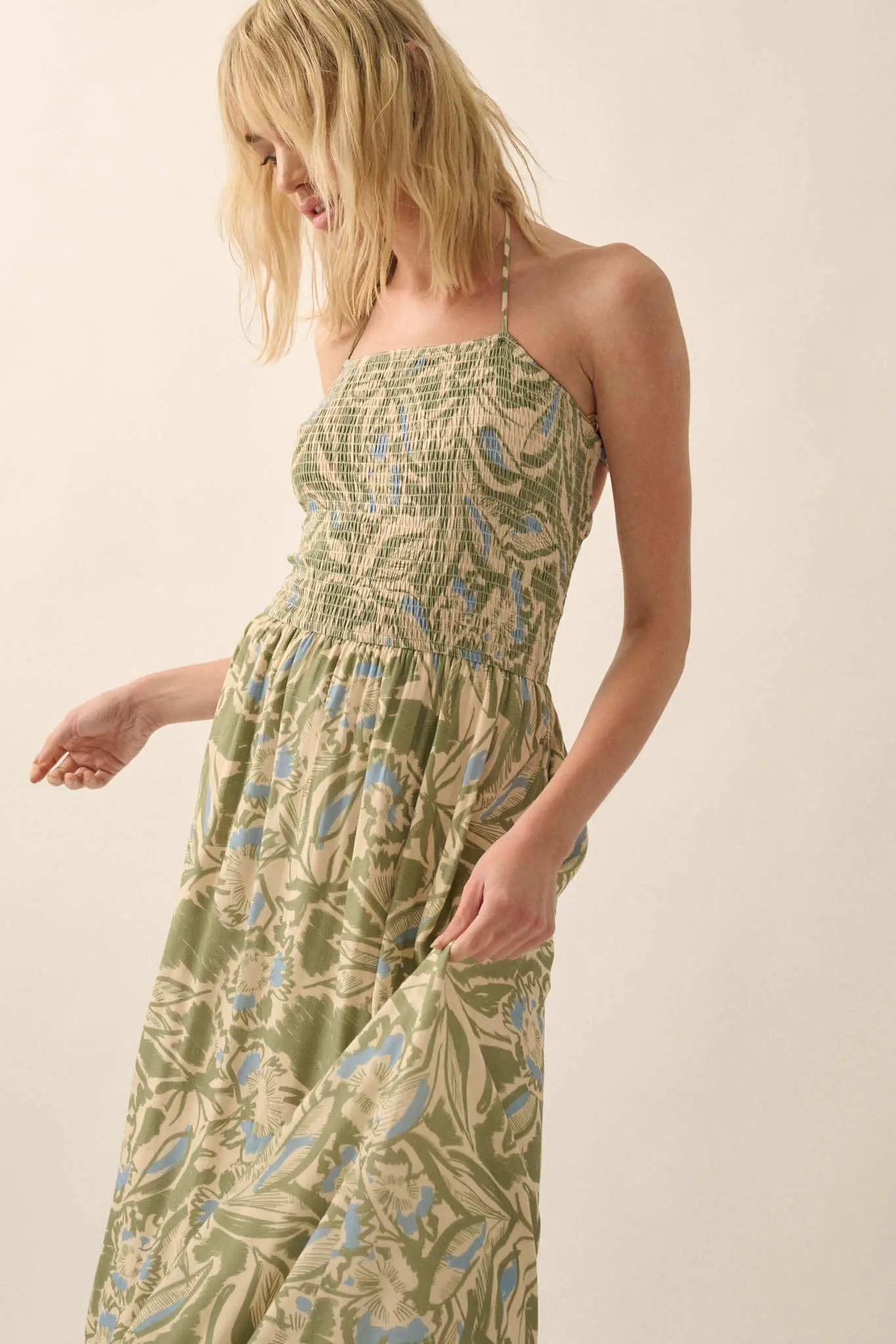 Pretty Palms Tropical Floral Smocked Maxi Dress