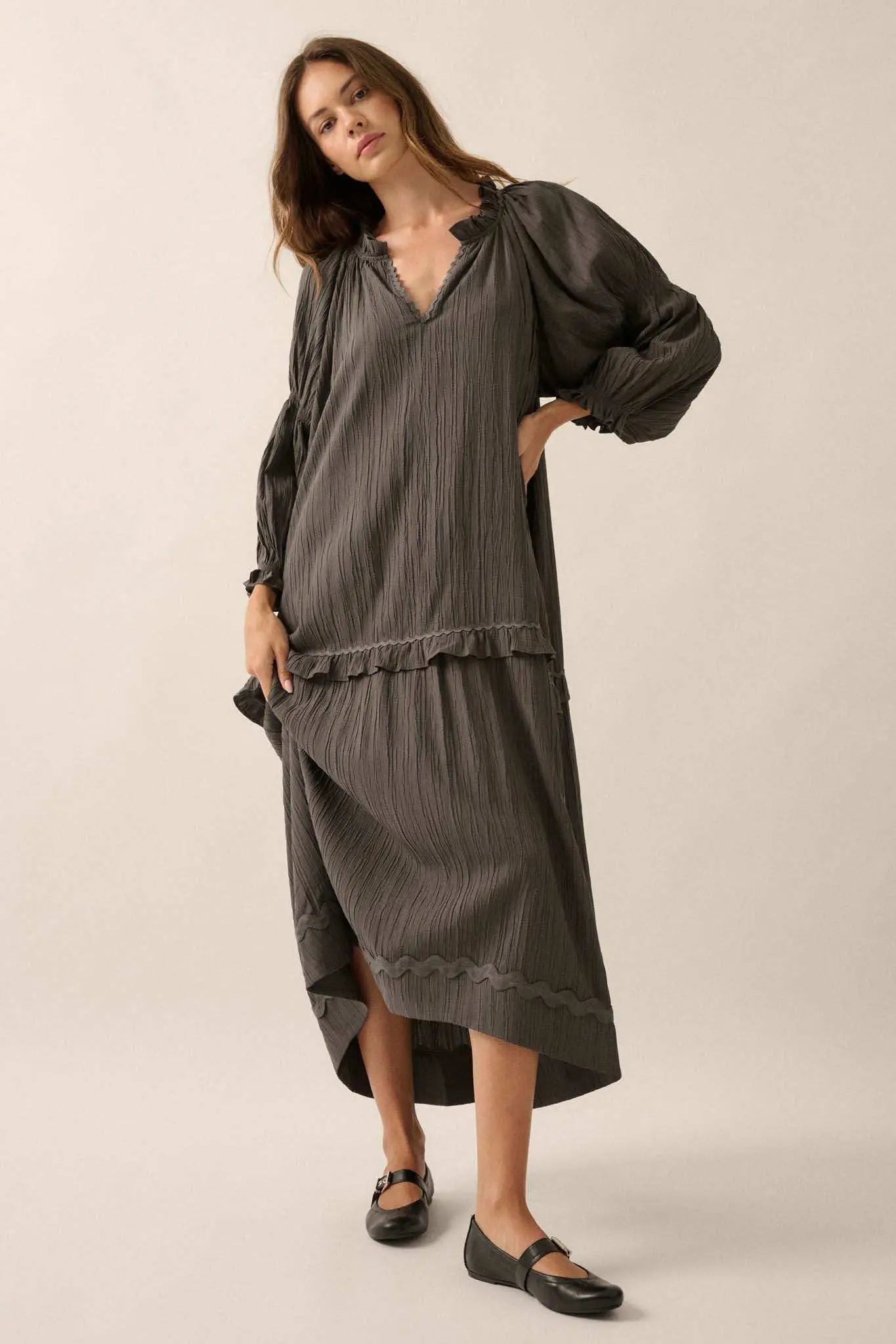 Peaceful Prairie Textured Tiered Maxi Dress