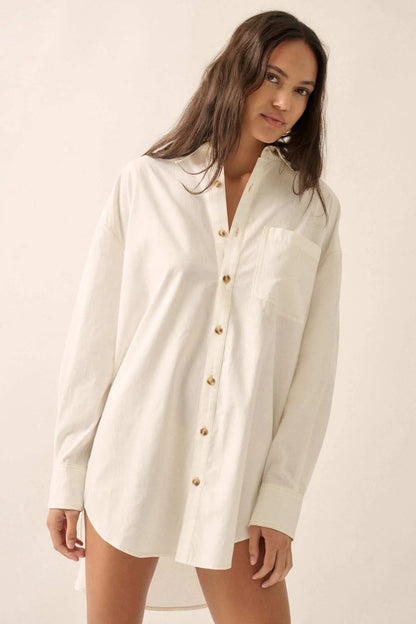 Moving Forward Oversize Button-Up Mini Shirt Dress