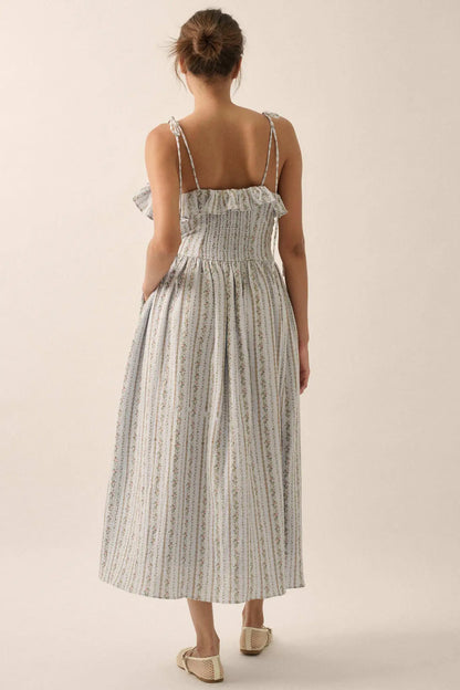 Climbing Vines Floral Gauze Ruffle Midi Dress