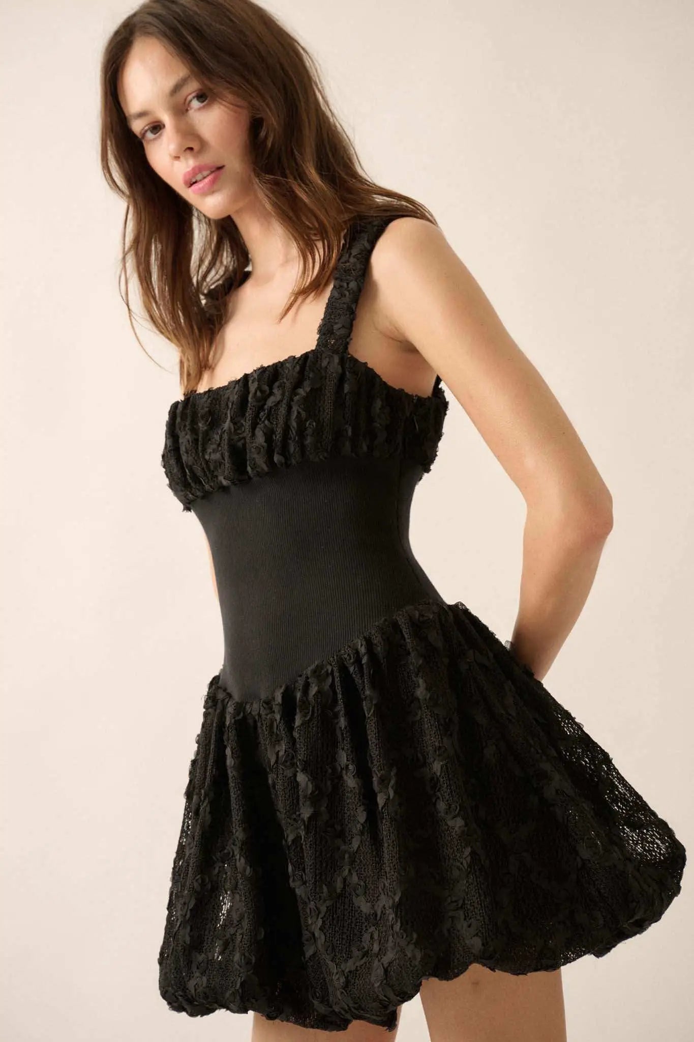 Bubbly Blooms 3D Floral Lace Bubble Mini Dress