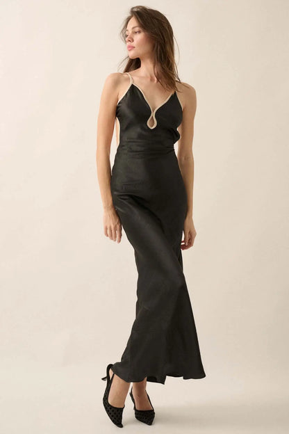 Silken Touch Textured Satin Open-Back Maxi Dress