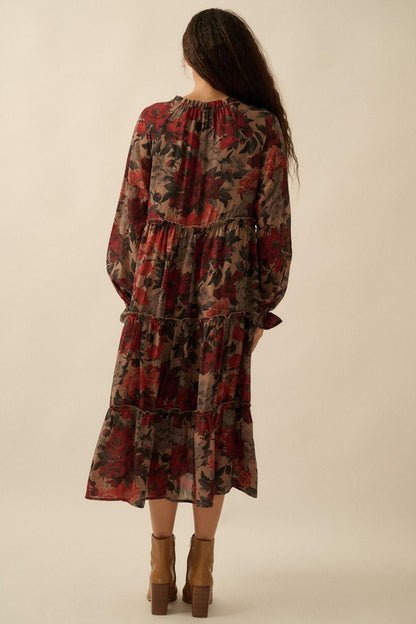 Potpourri Grove Tiered Floral Midi Prairie Dress