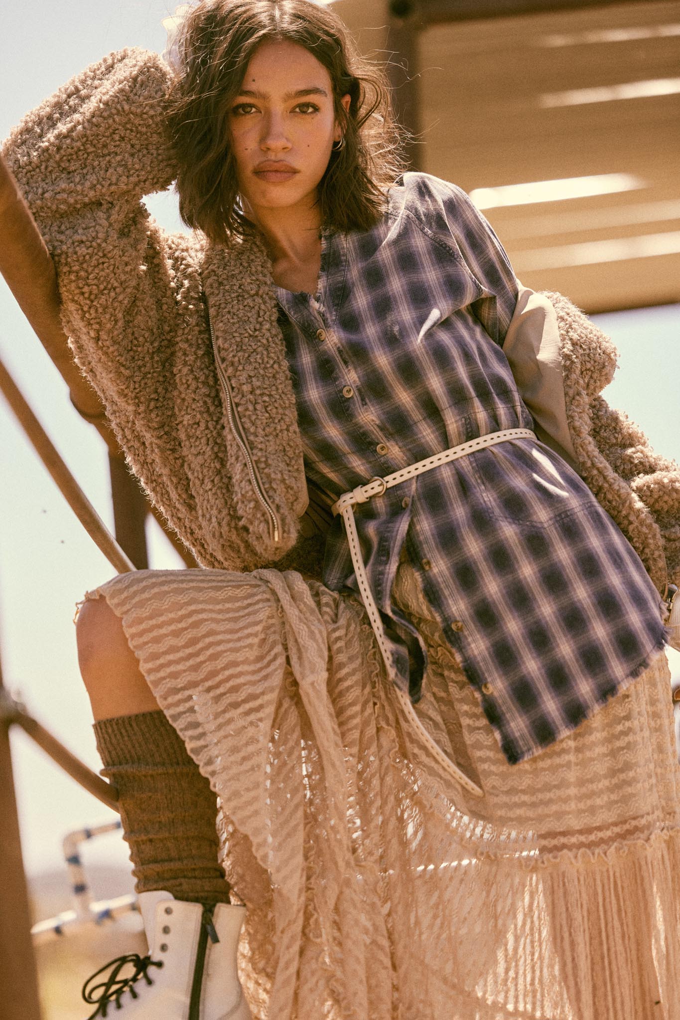 Back Roads Plaid Flannel Raw-Edge Mini Shirt Dress