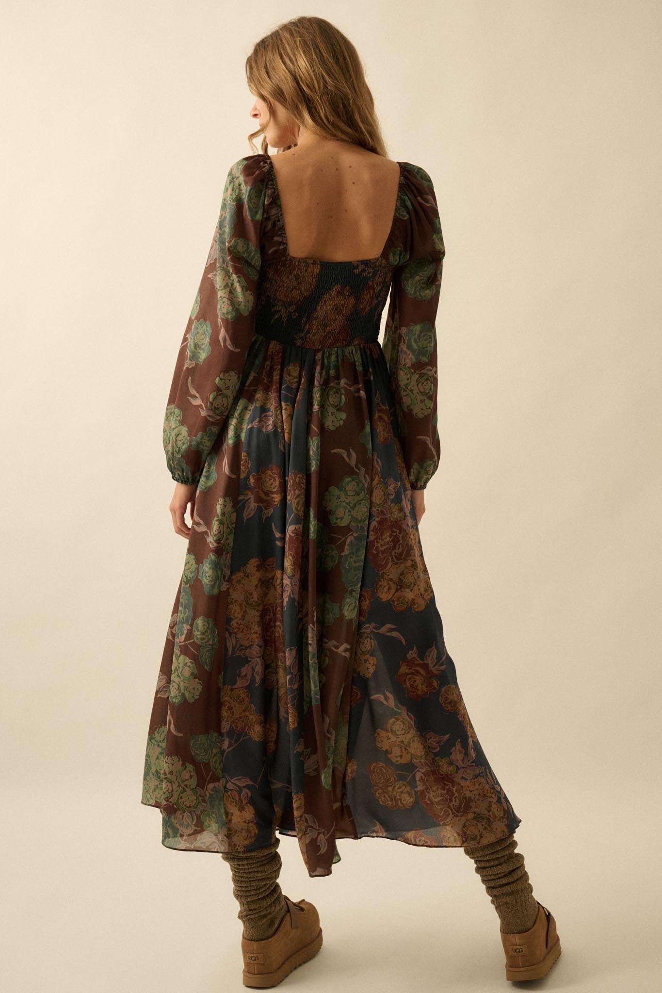 Beautiful Blooms Smocked Floral Maxi Peasant Dress
