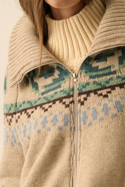 Shetland Skies Faire Isle Zip-Up Sweater Jacket
