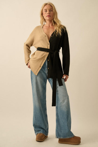 Promise the Label Colorblock Belted Cardigan