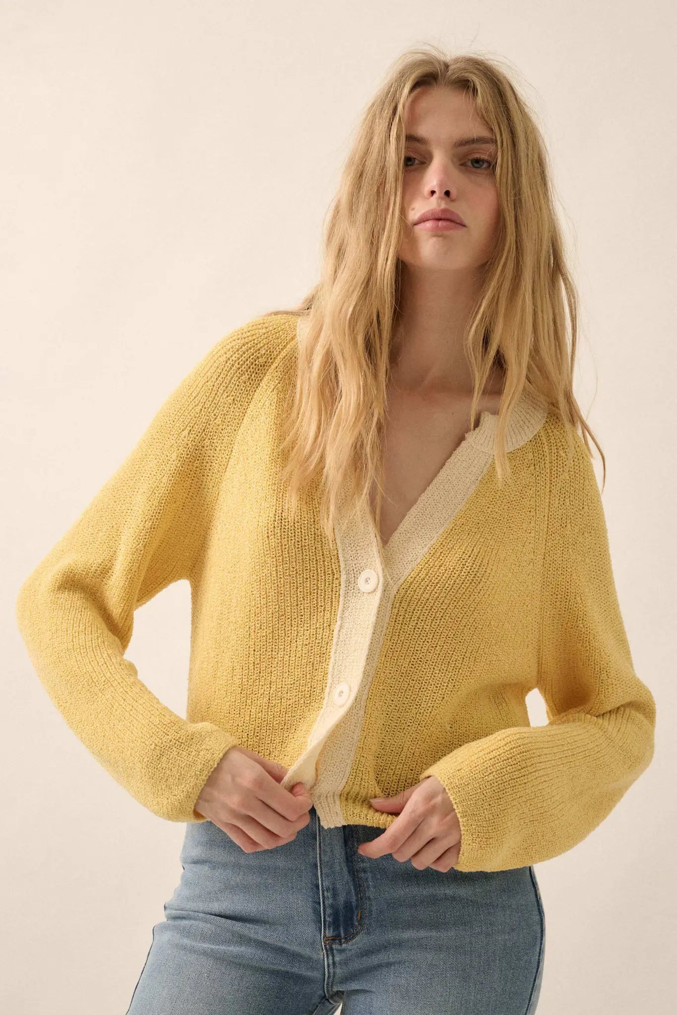 Meant to Be Contrast Knit Cropped Cardigan