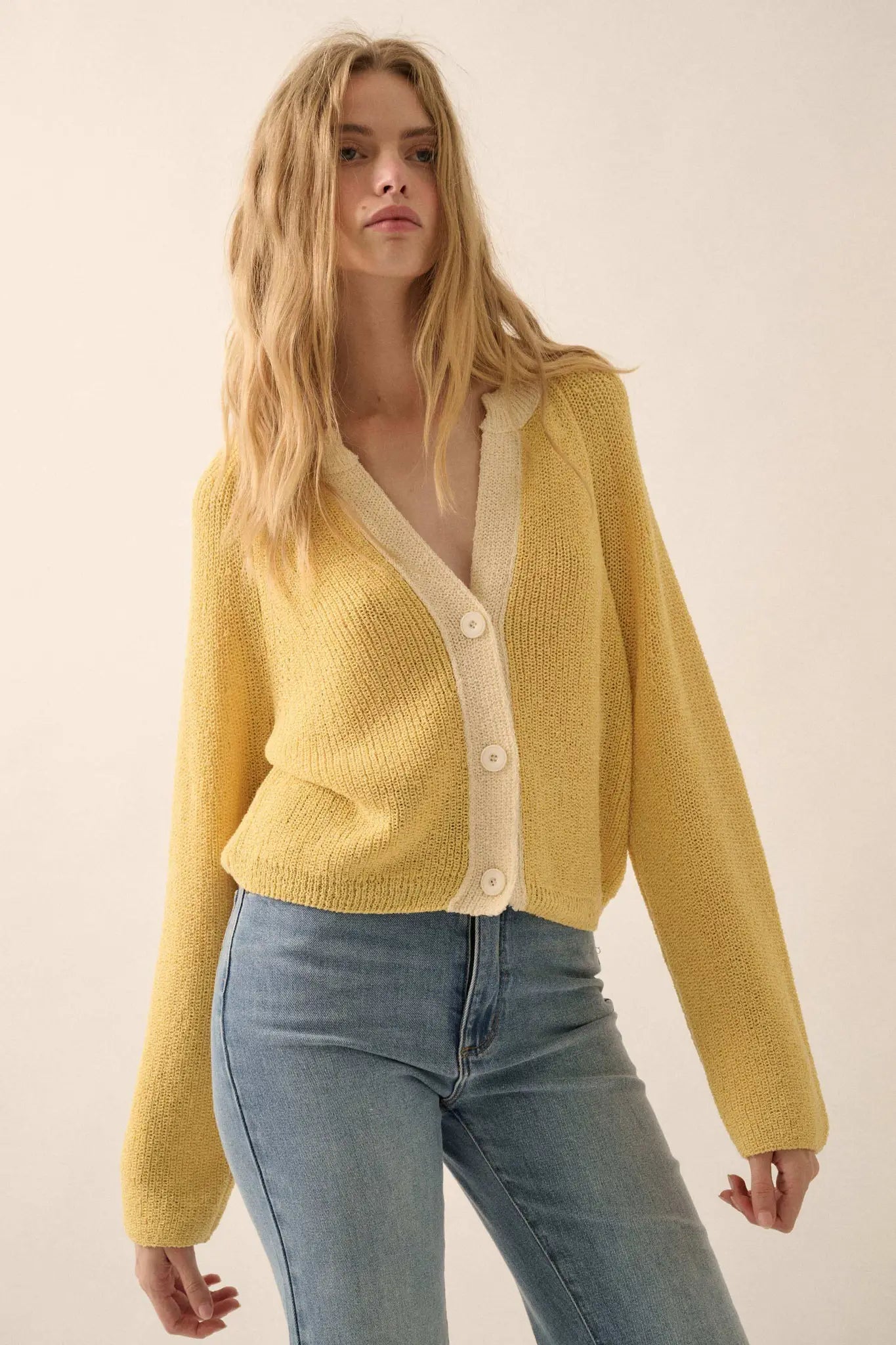 Meant to Be Contrast Knit Cropped Cardigan