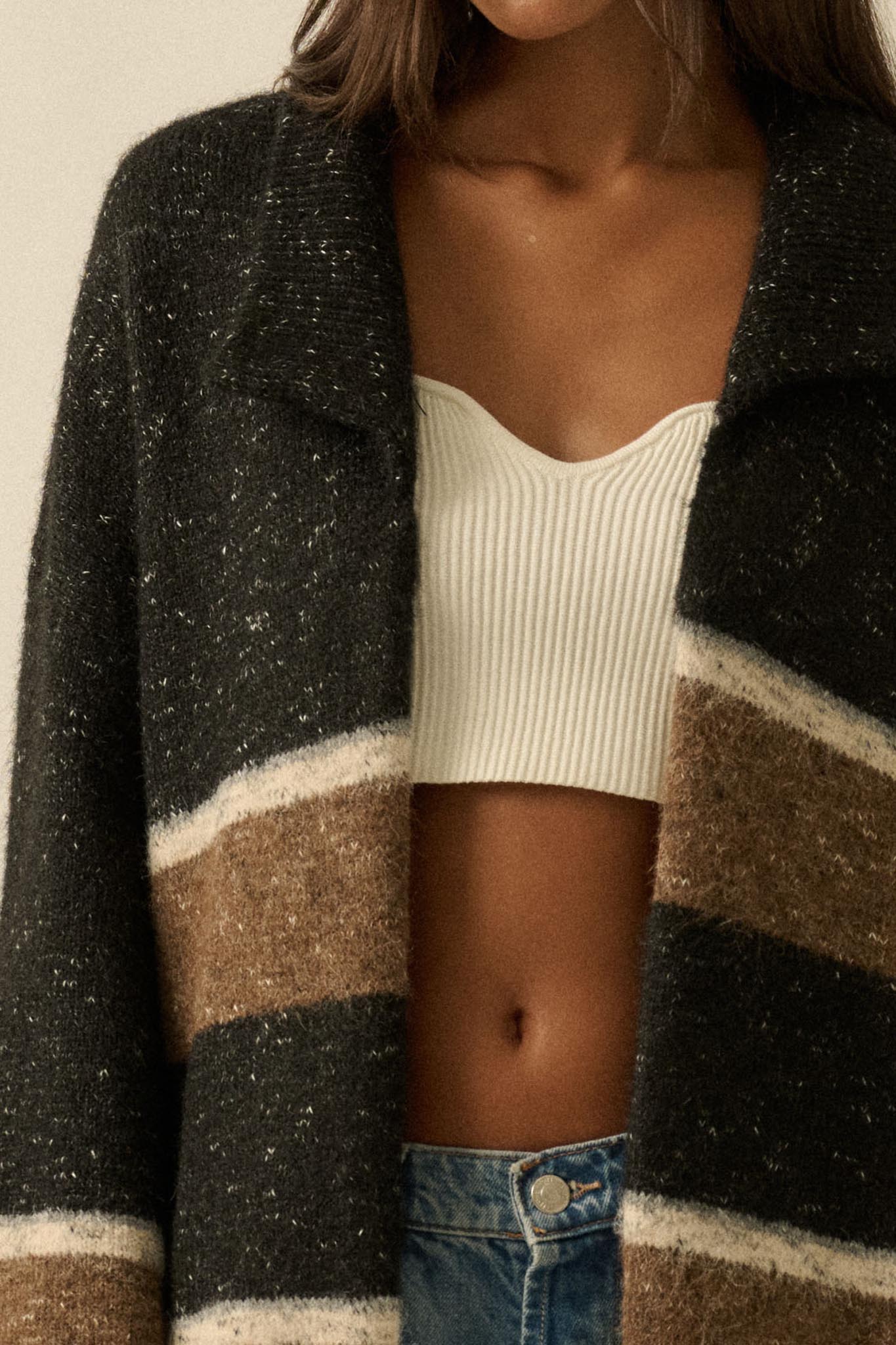 Down to Earth Striped Open-Front Duster Cardigan