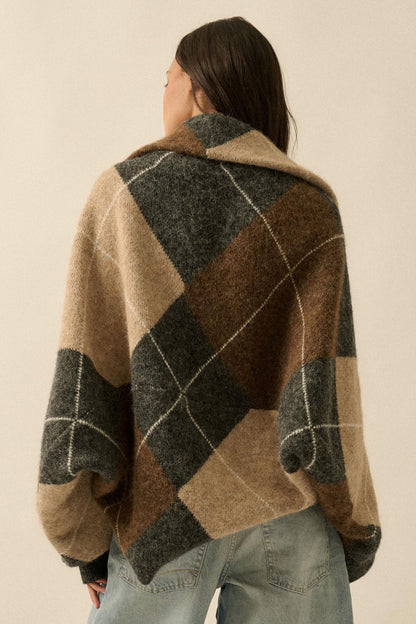Across the Board Argyle Knit Shrug Cardigan