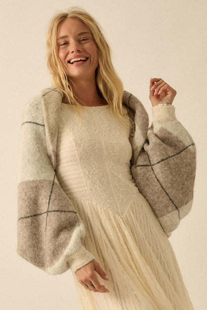 Across the Board Argyle Knit Shrug Cardigan