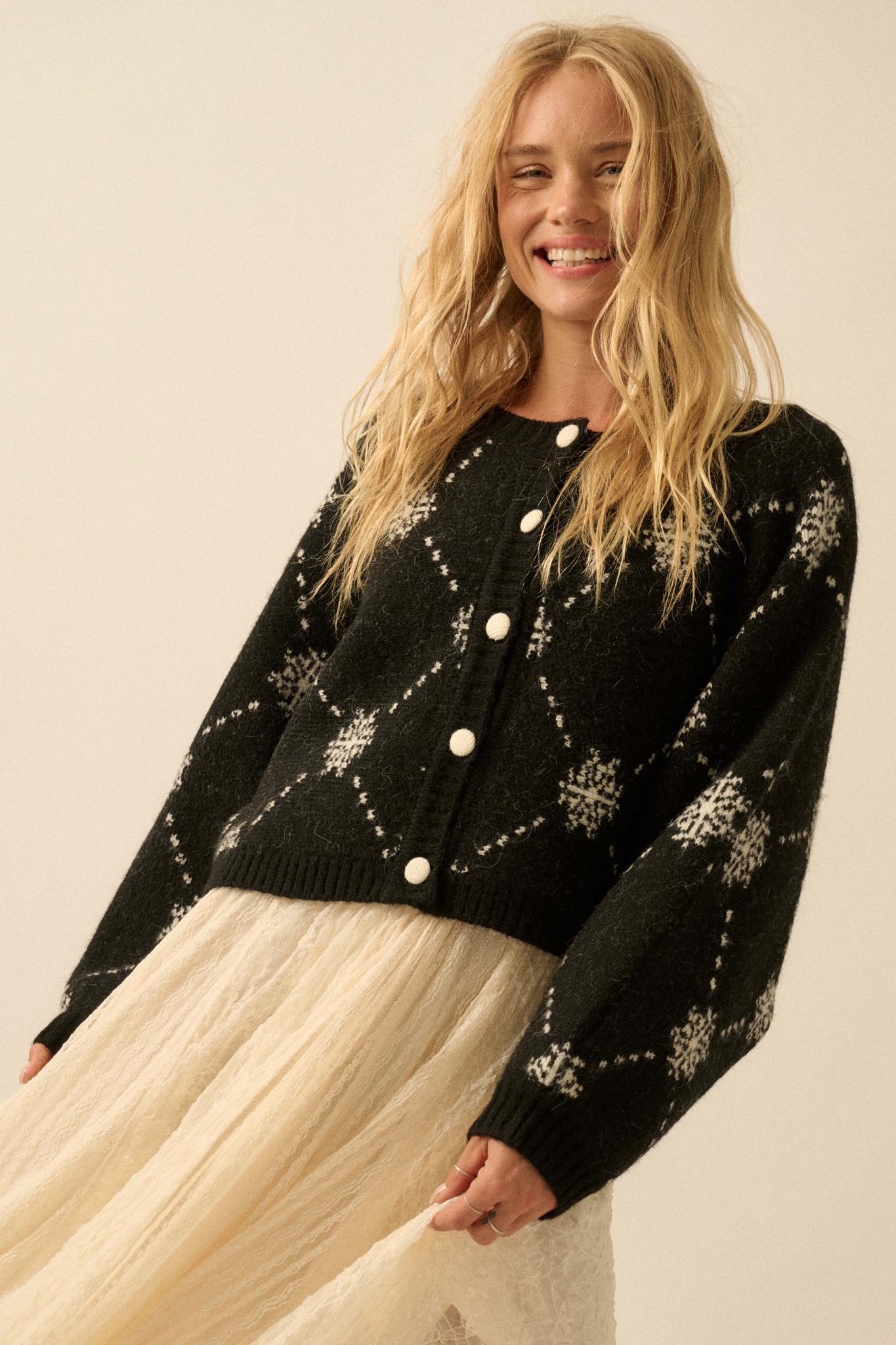 Soft as Snow Button-Front Snowflake Cardigan